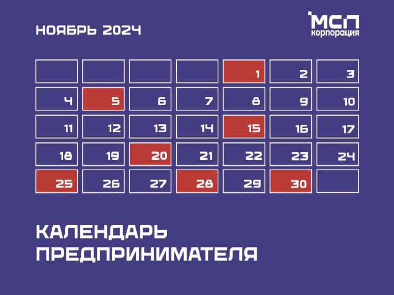 Календарь предпринимателя на ноябрь 2024 года.