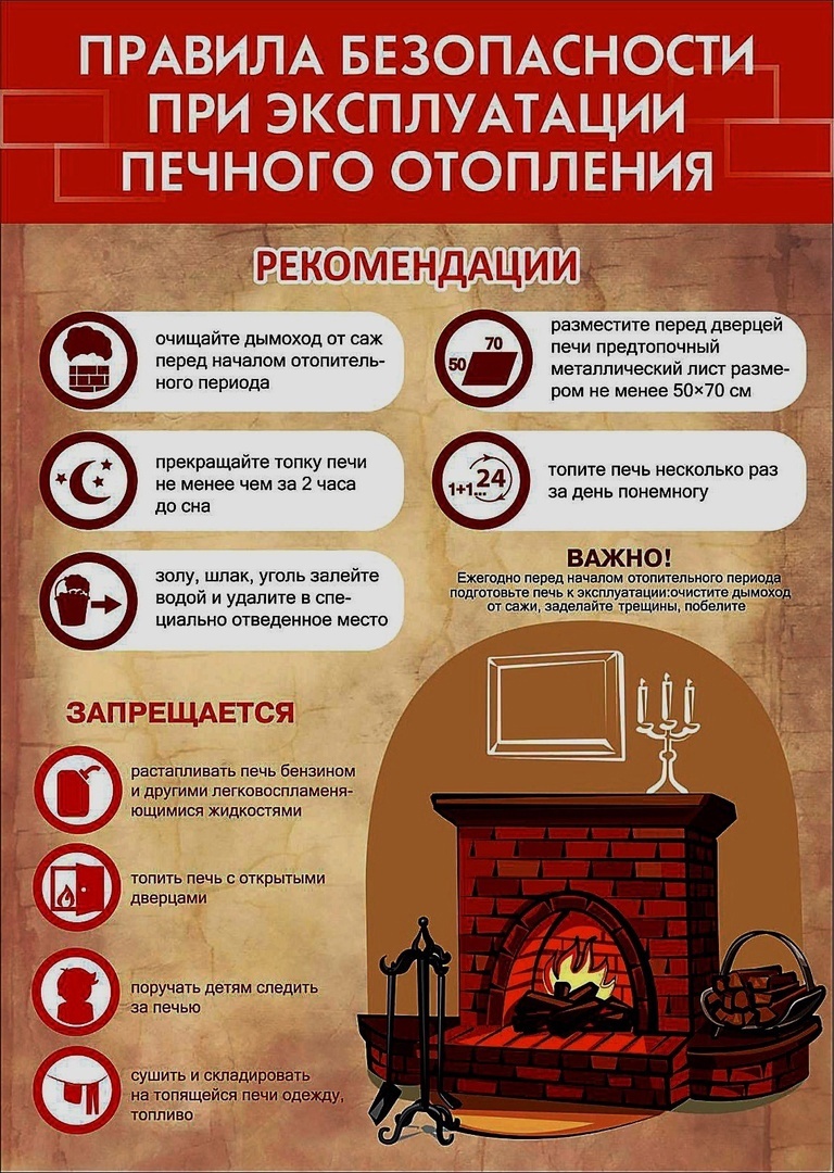 Правила безопасности при эксплуатации печного отопления.